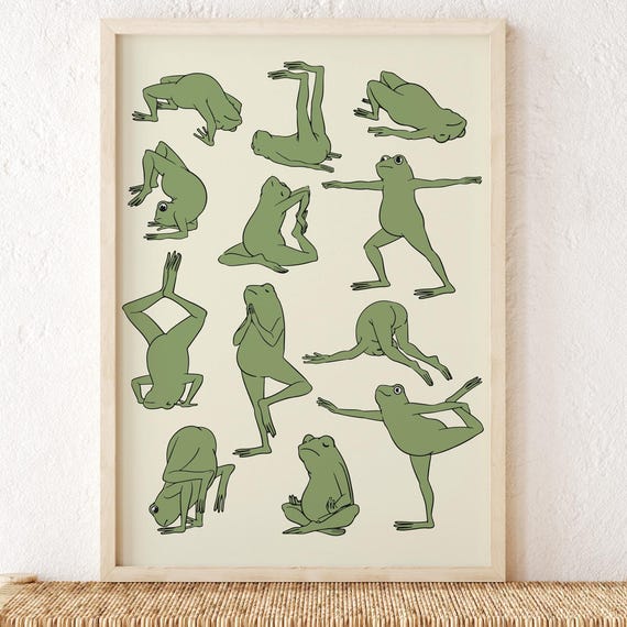 Cute Frog Yoga Poster For Bathroom Or Home Gym Doing Funny Art Zen Space Kids Room Office