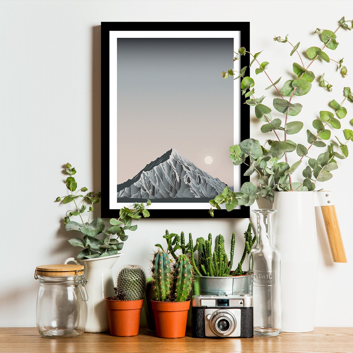 Bardenas Reales Rocky Peak Moonrise Desert Retro Travel Poster - Image 3