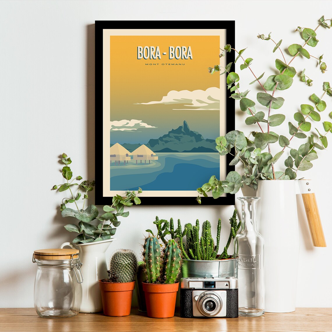 Bora-Bora Mont Otemanu Overwater Bungalows Golden Travel Poster - Image 3