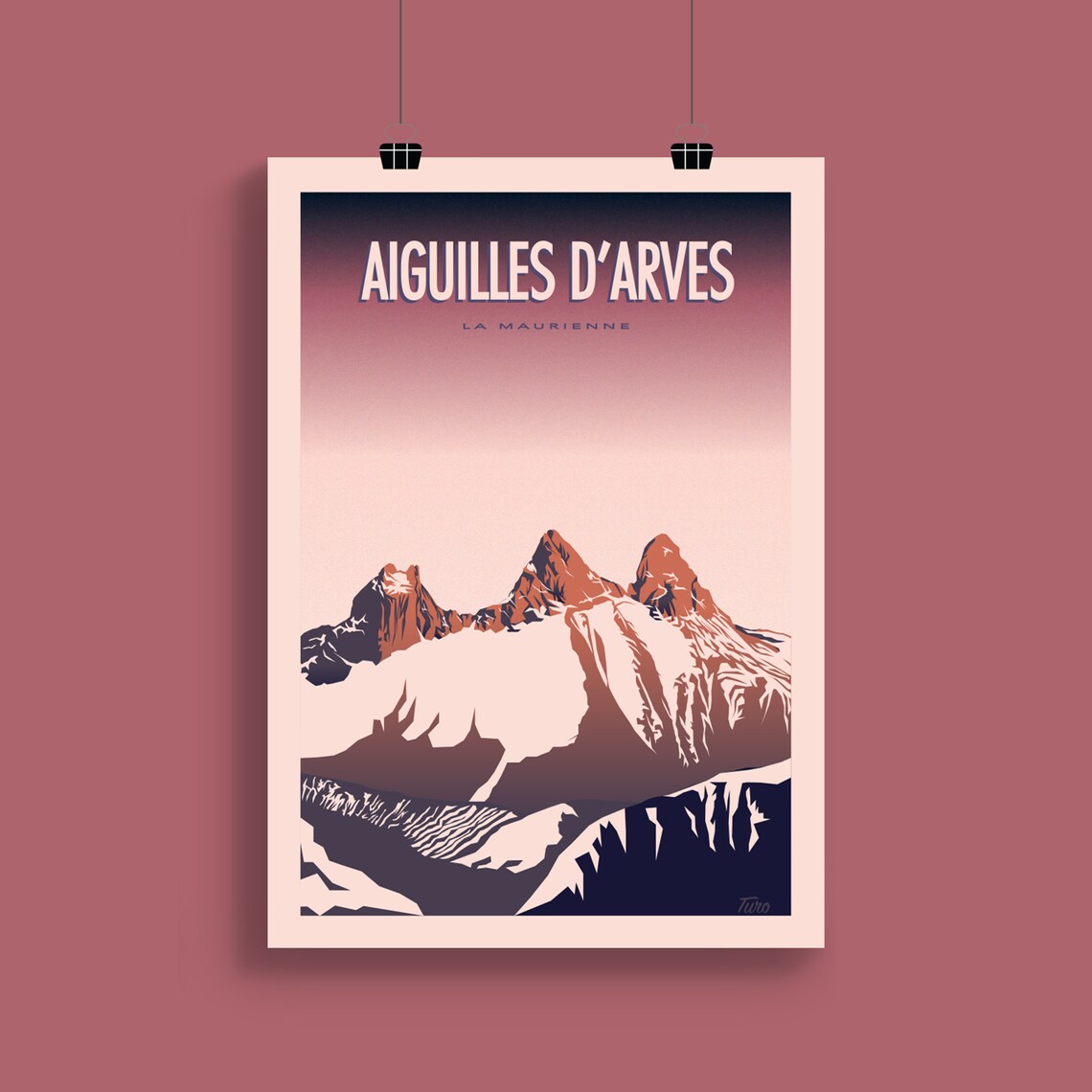 Aiguilles Darves Travel Poster, Alps Mountain Scene
