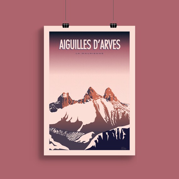 Aiguilles Darves Travel Poster, Alps Mountain Scene