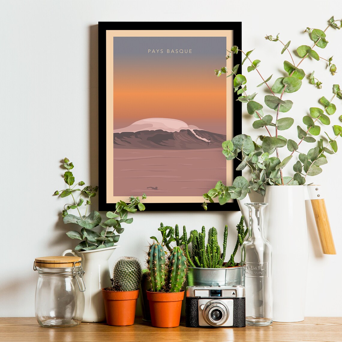 Basque Country Belharra Surf Wave Vintage Travel Poster - Image 3