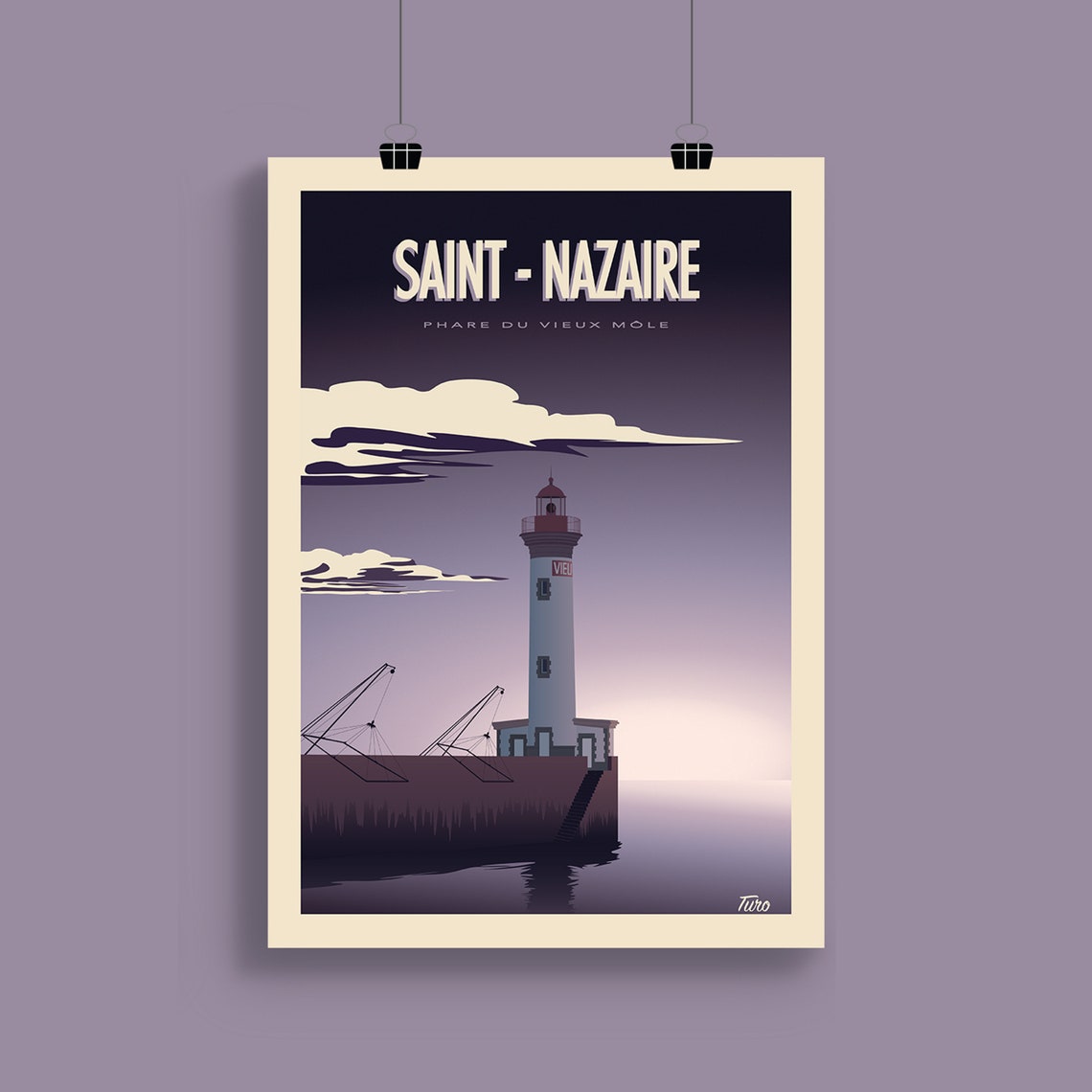 Saint-Nazaire Phare du Vieux Mole Lighthouse Dusk Retro Travel Poster - Image 2