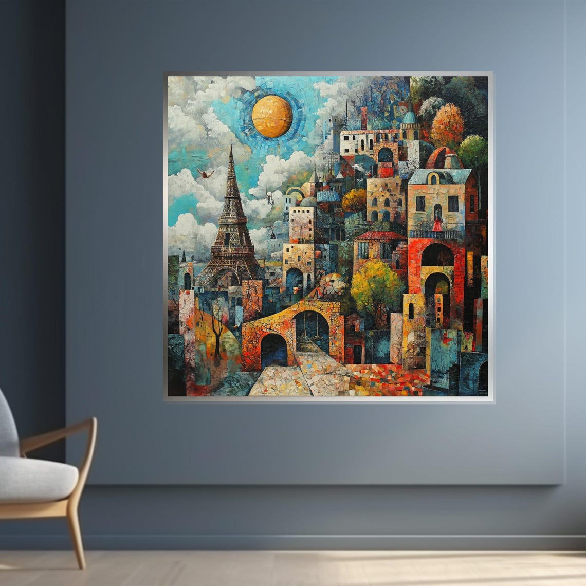 Paris Eiffel Tower Surreal Mosaic Cityscape Cubist Decorative Poster - Image 4