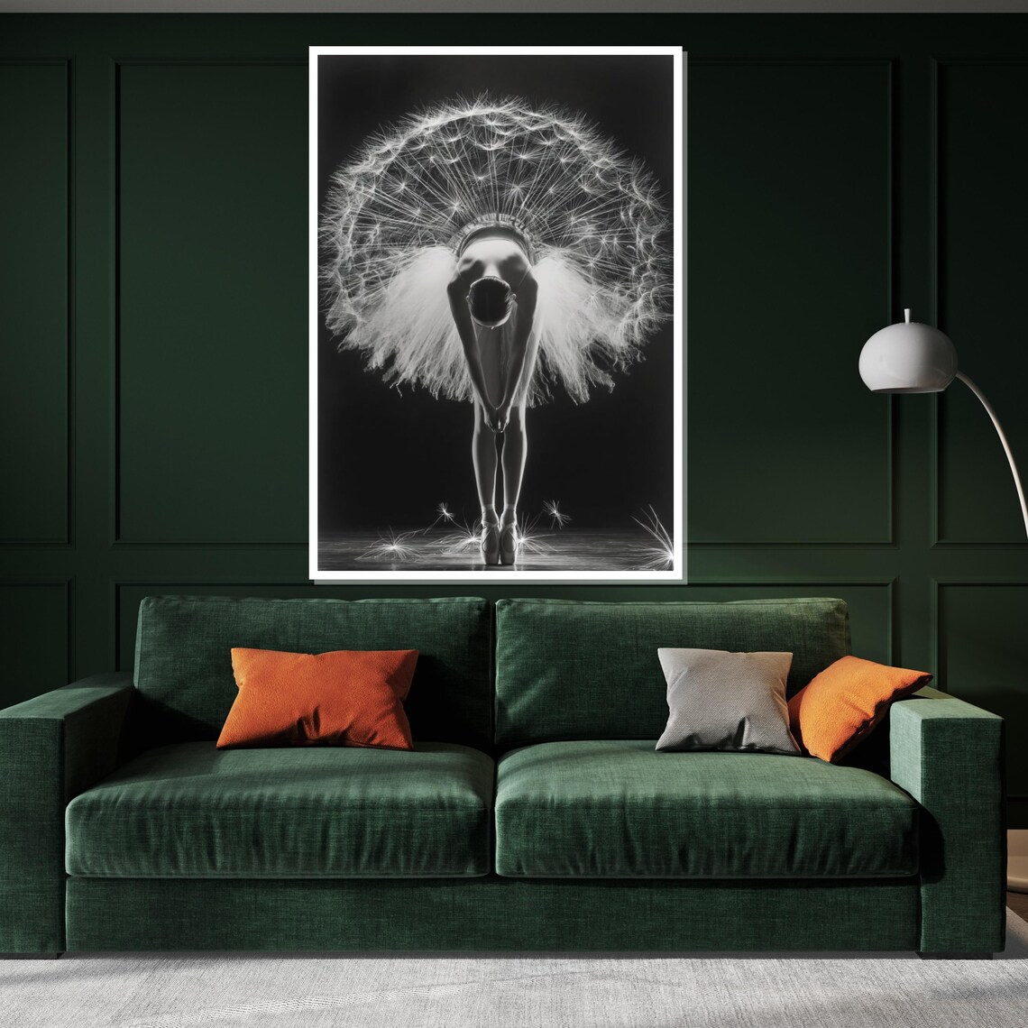 Ballerina Bowing Dandelion Clock Tutu Surreal Mono Art Poster - Image 3
