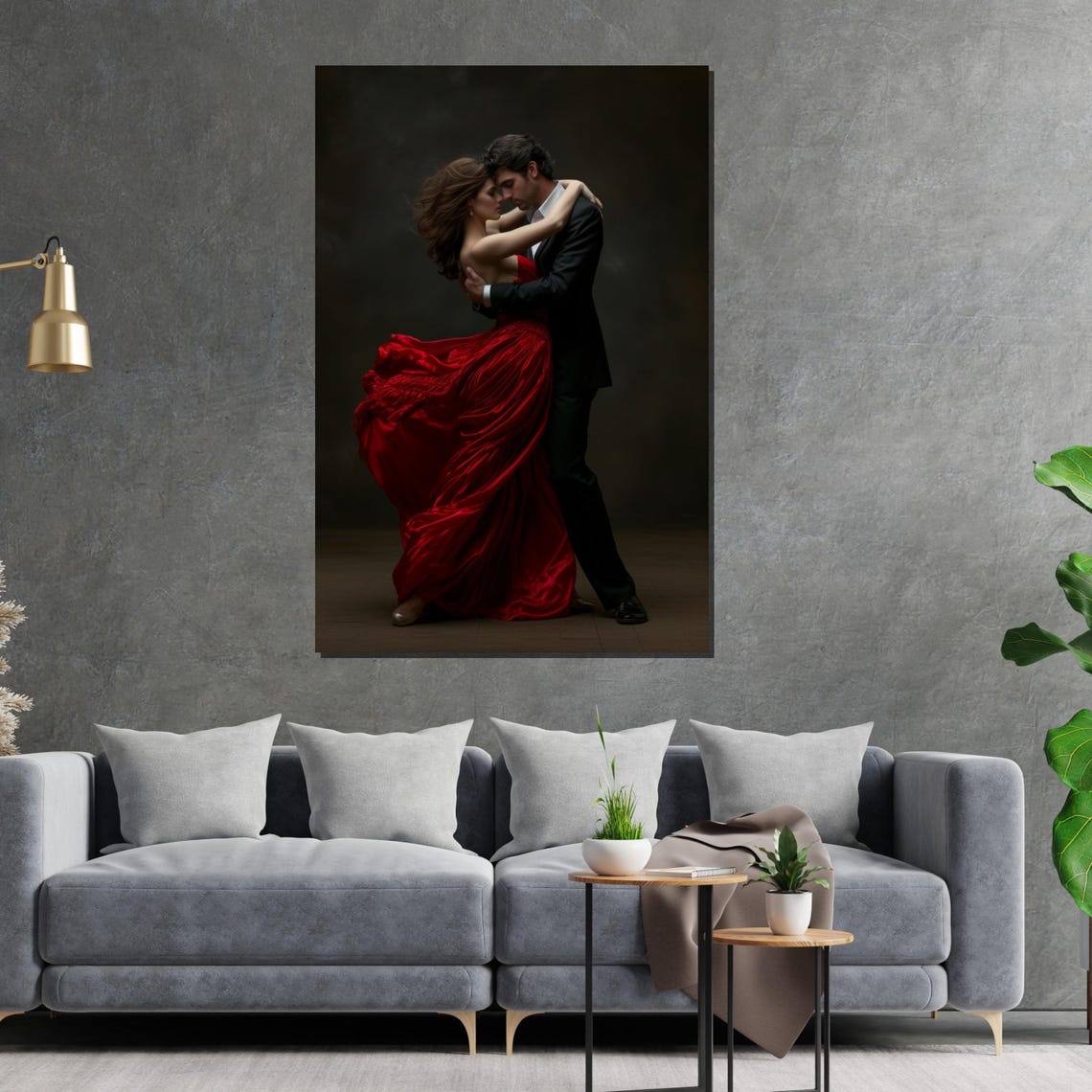 Dancing Couple in Red Gown Romantic Ballroom Dance Art Poster - Image 2