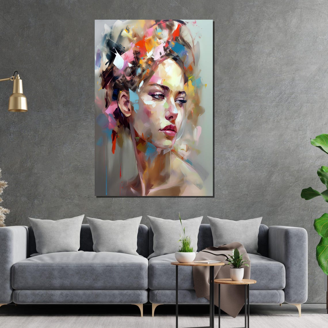 Colorful Abstract Woman Portrait Loose Brushstrokes Modern Art Poster - Image 2