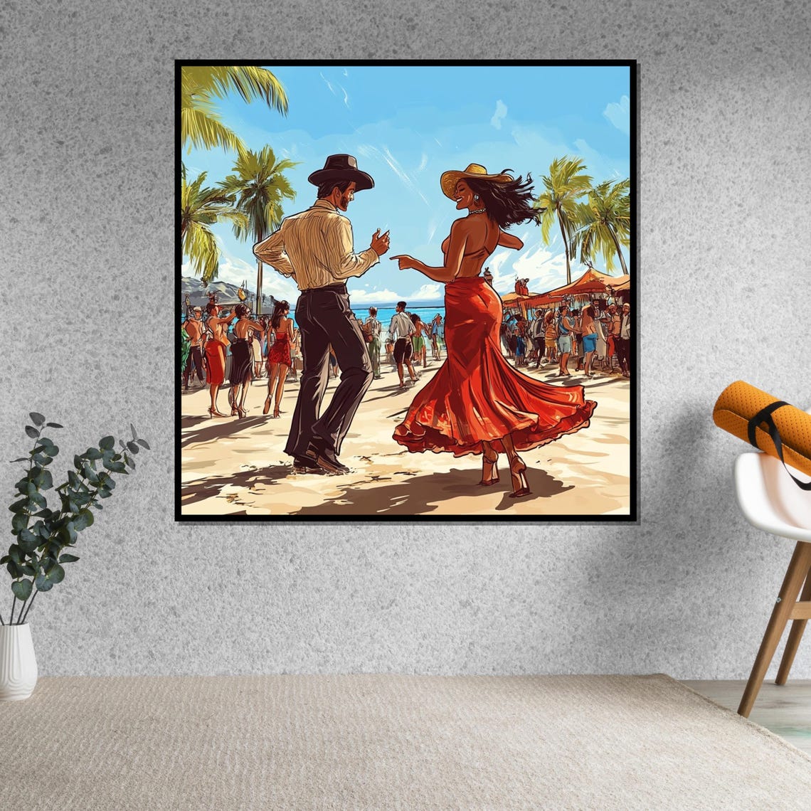 Beach Fiesta Dancing Couple Palm Trees Retro Party Art Poster - Image 5