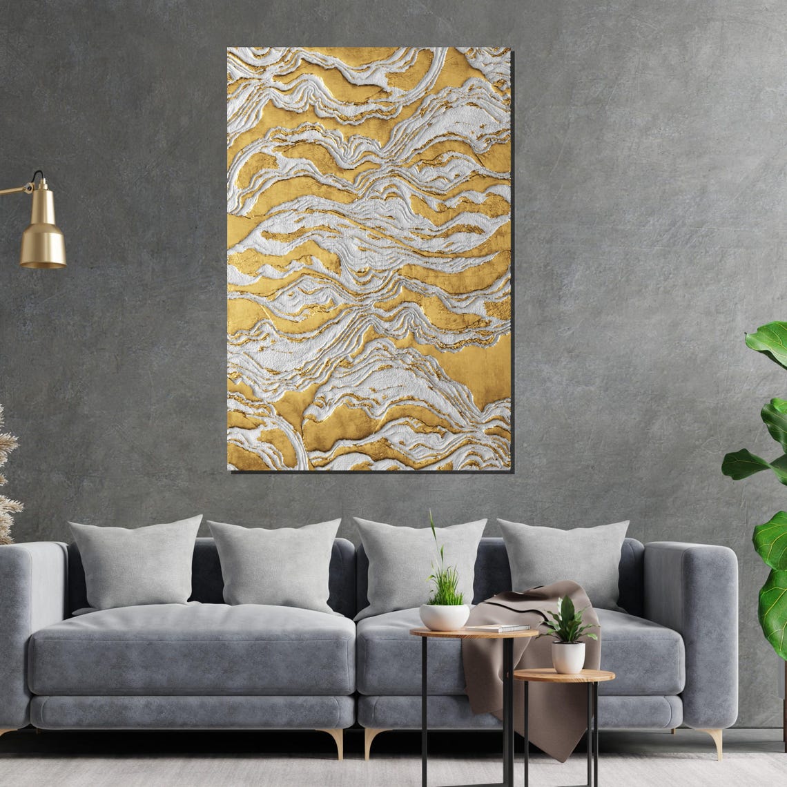 Gold White Wave Texture Flowing Layers Modern Abstract Poster - Image 5