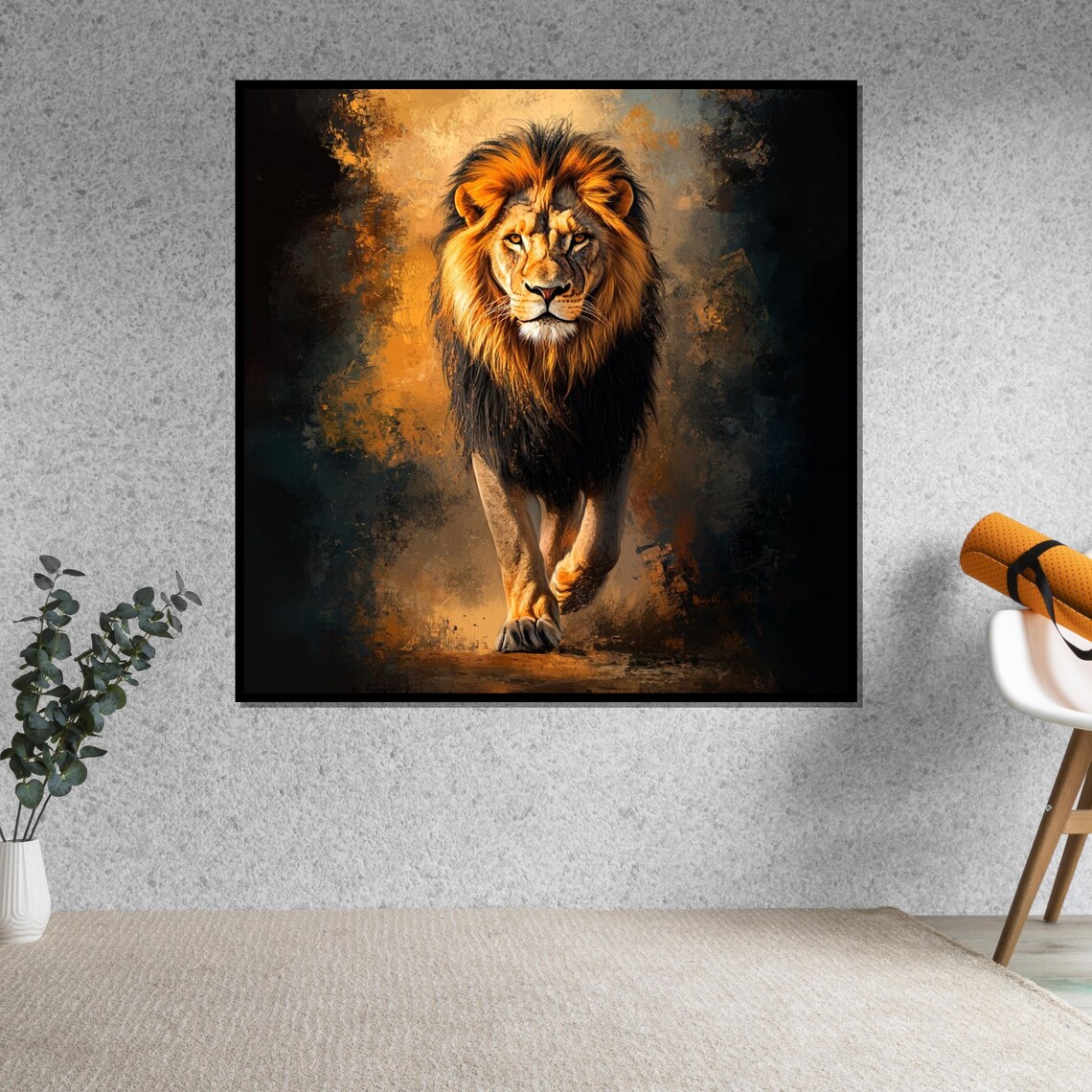 Lion Walking Forward Darkness Dramatic Gold Wildlife Art Poster - Image 5