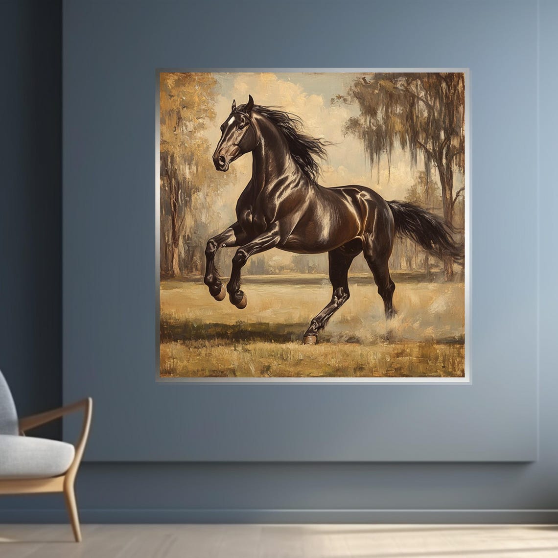 Black Stallion Golden Meadow Classic Equestrian Oil Style Print - Image 4