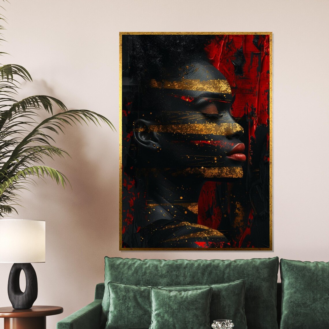 Abstract Portrait, Gold and Red Modern Art Print