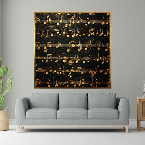 Golden Music Notes Musical Wall Art Sheet Music Print Black And Gold Art Wall Art Design Ready To Hang Decoration