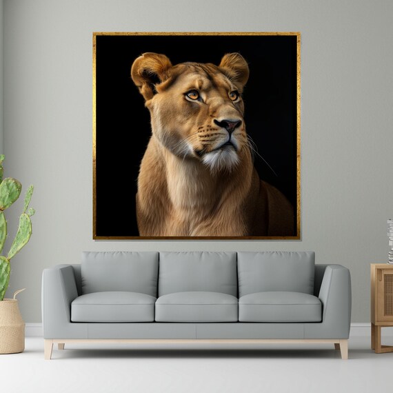 Lioness Portrait Black Background Regal Majestic Wildlife Art Poster