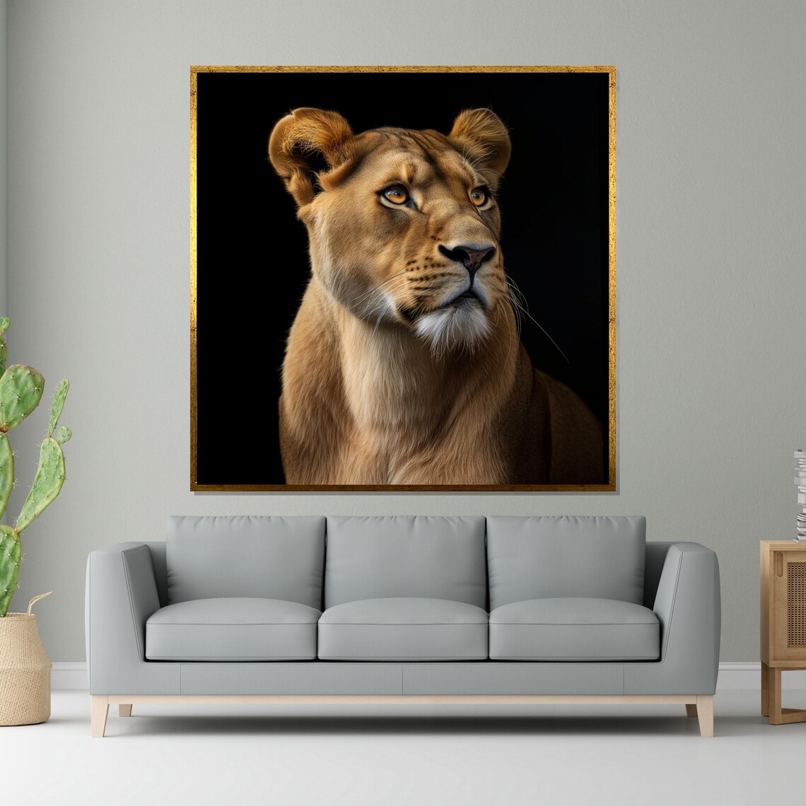 Lioness Portrait Black Background Regal Majestic Wildlife Art Poster