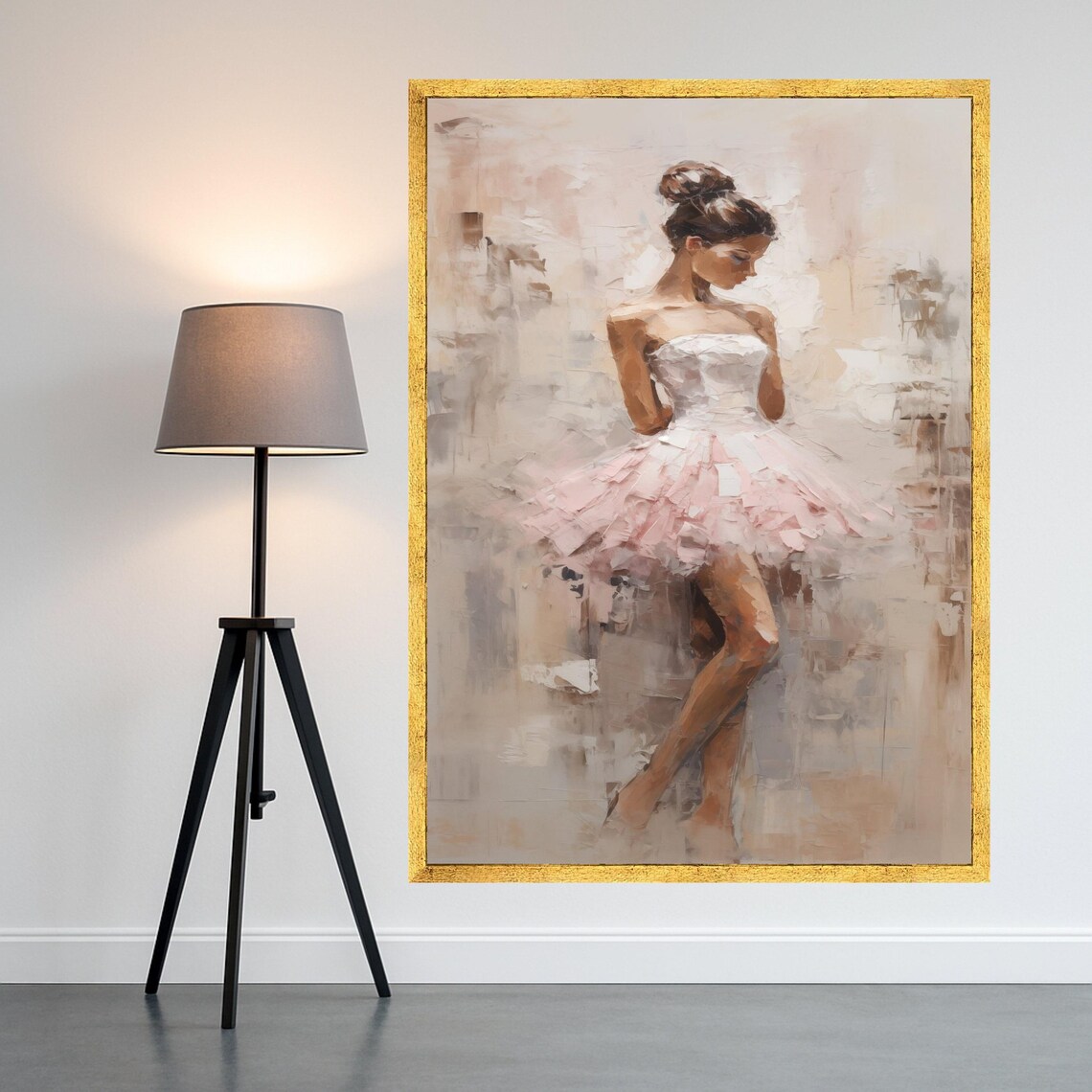 Ballerina In Pink Tutu Impressionist Dance Oil Painting Wall Art