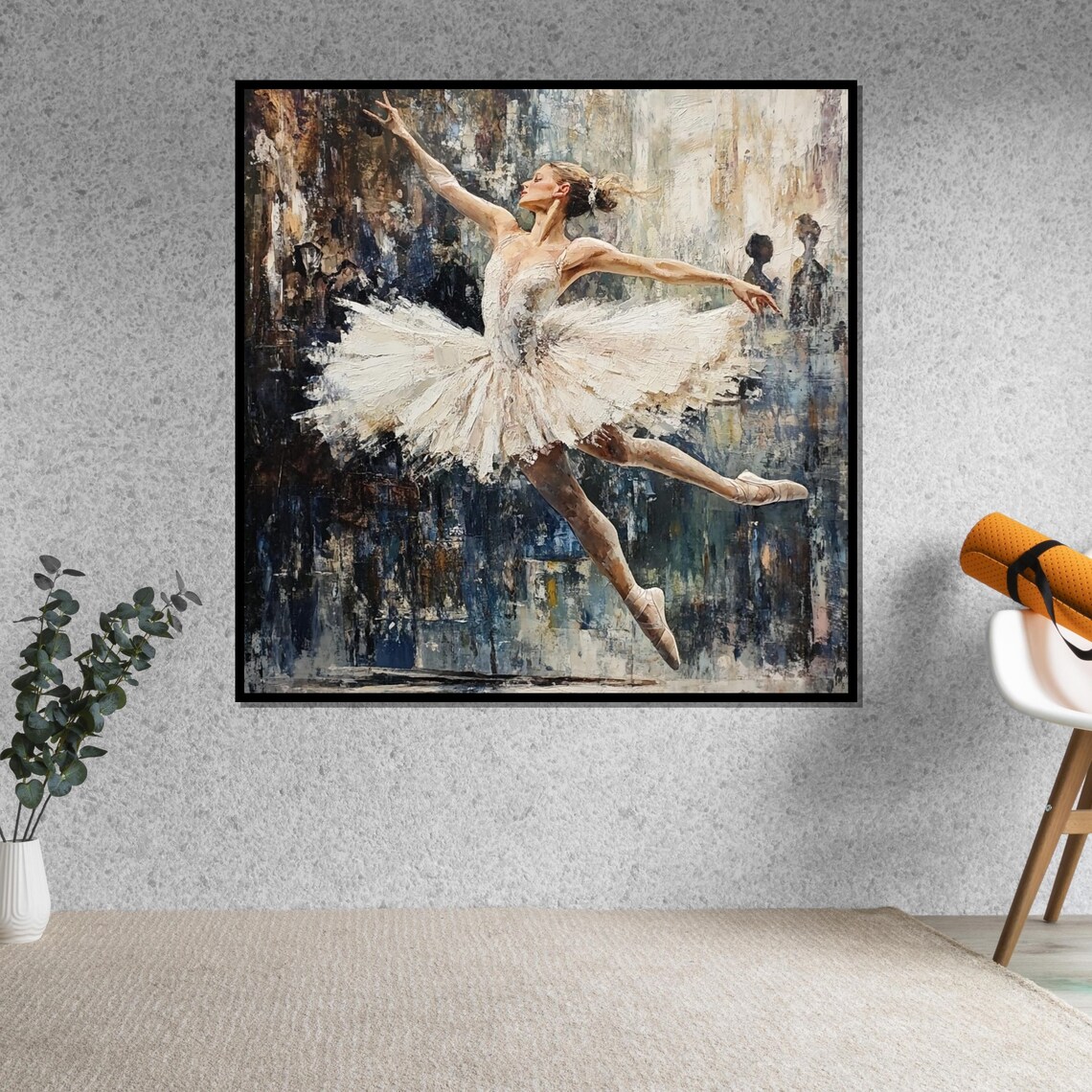 Ballerina in White Tutu Mid Leap Impressionist Painting Poster - Image 5
