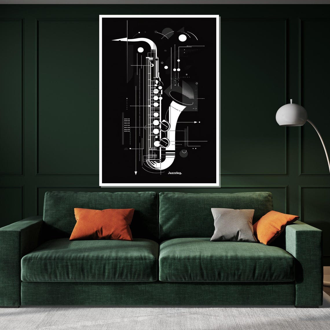 Black And White Saxophone Blueprint Line Art Modern Jazz Music Poster - Image 3