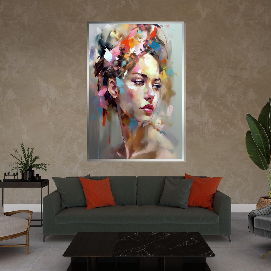 Colorful Abstract Woman Portrait Loose Brushstrokes Modern Art Poster - Image 4