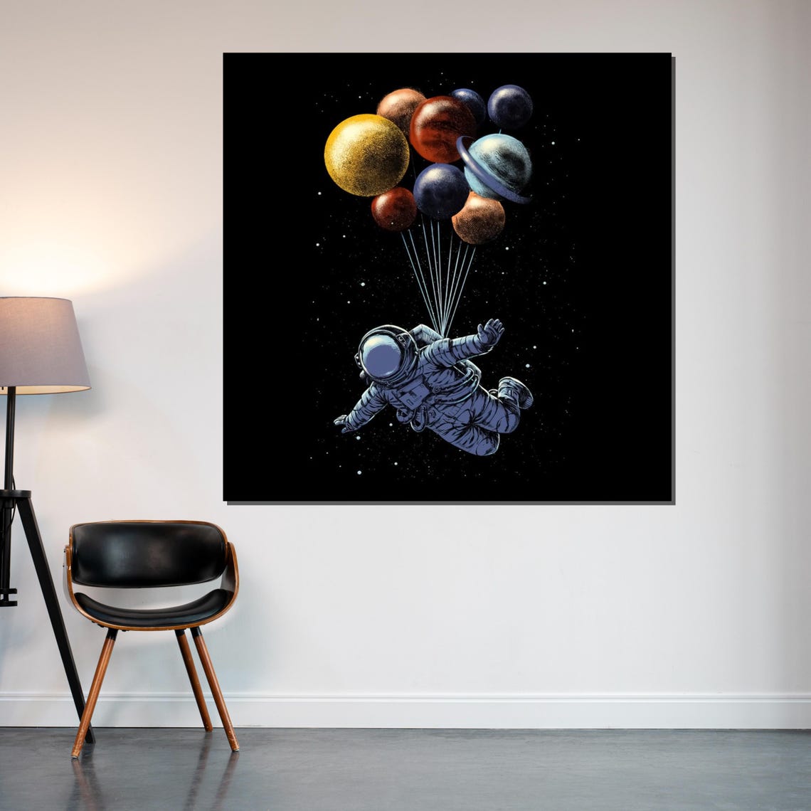 Astronaut Floating Planet Balloons Outer Space Surreal Art Poster - Image 2
