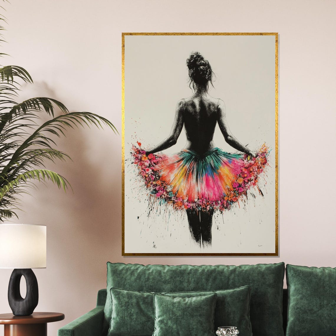 Ballerina from Behind with Colorful Watercolor Tutu Art Poster