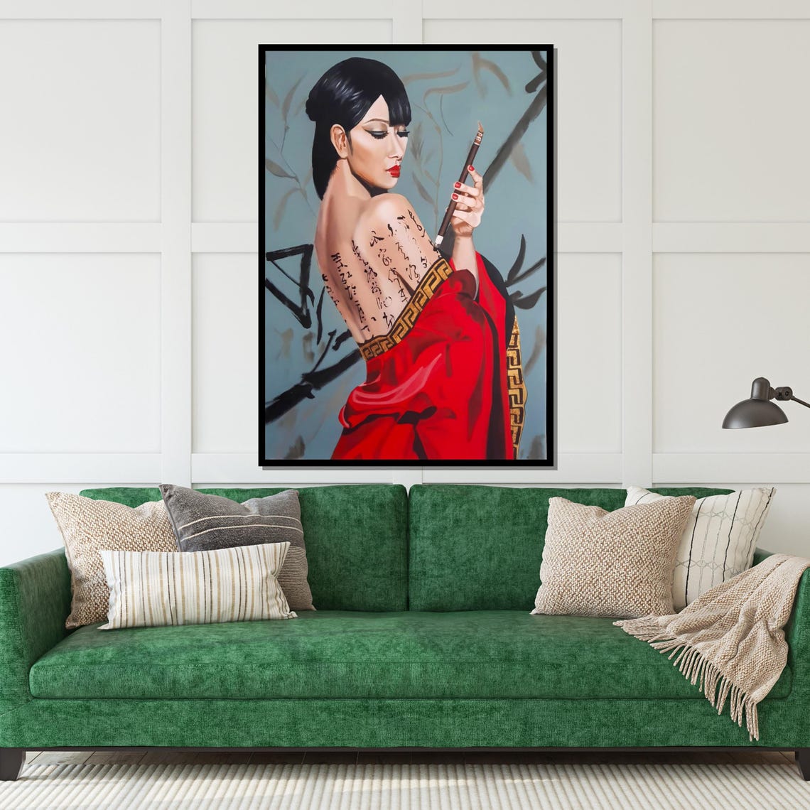 Geisha Beauty In Red Kimono With Calligraphy Bamboo Elegance Poster - Image 5