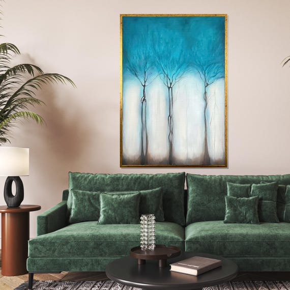 Blue Tranquil Trees Abstract Forest Art Nature Wall Art Tree Silhouette Print Wall Art Design Ready To Hang Decoration