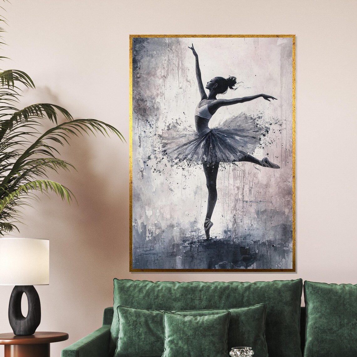 Watercolor Ballerina in Arabesque Splashy Ink Wash Dance Art Poster