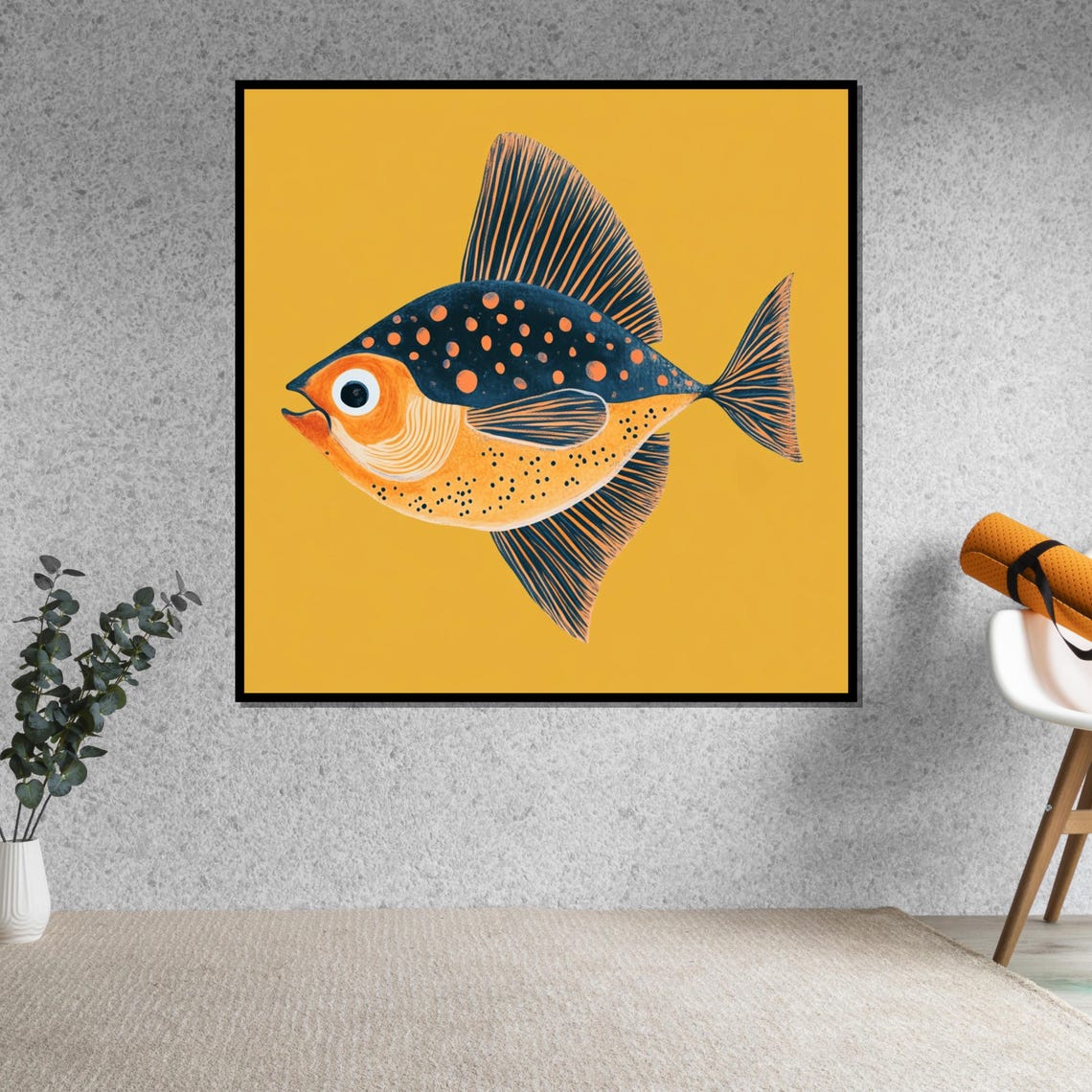Playful Spotted Fish Orange Blue Mustard Yellow Nursery Poster - Image 5