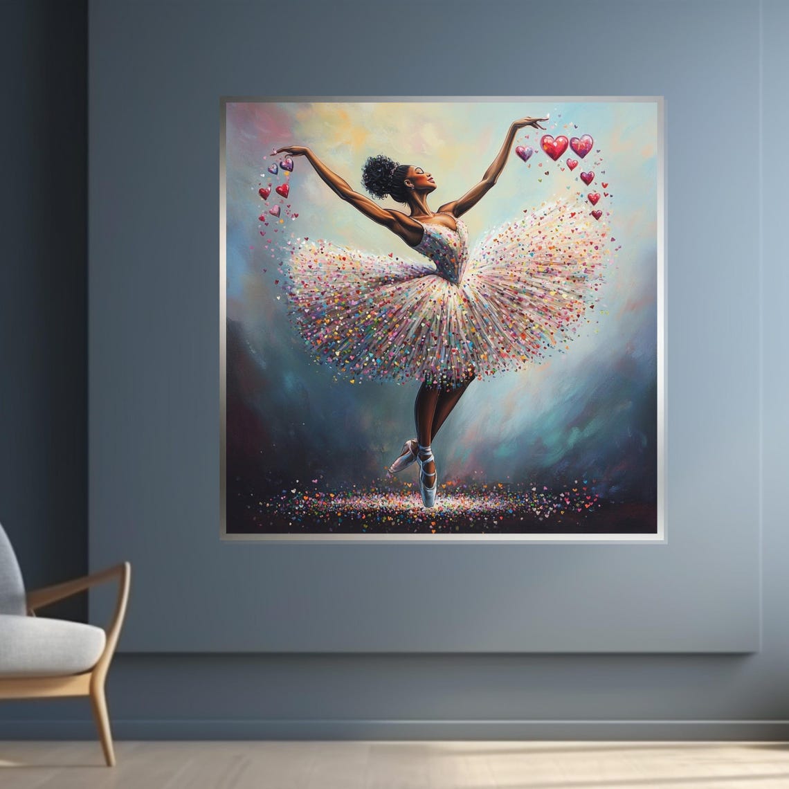 Whimsical Ballerina with Heart Confetti Tutu Joyful Dance Poster - Image 4
