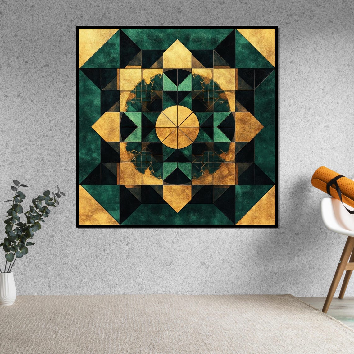 Emerald Green Gold Geometric Mandala Abstract Decorative Poster - Image 5