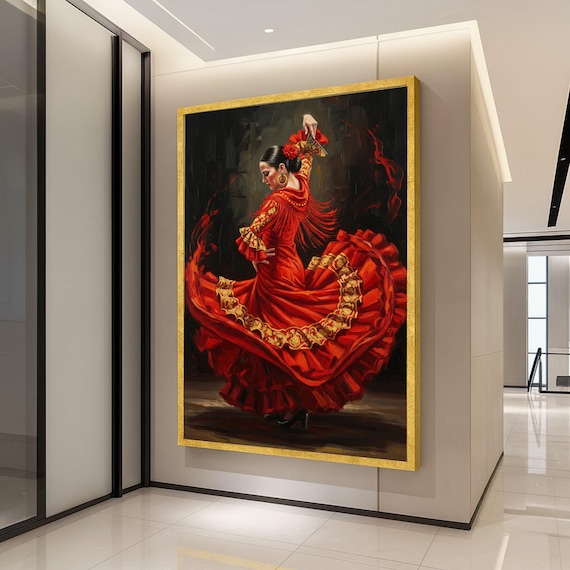 Flamenco Dancer Canvas Print Spanish Dance Wall Art Ready To Hang Bold Red Decor For Living Room Or Studio