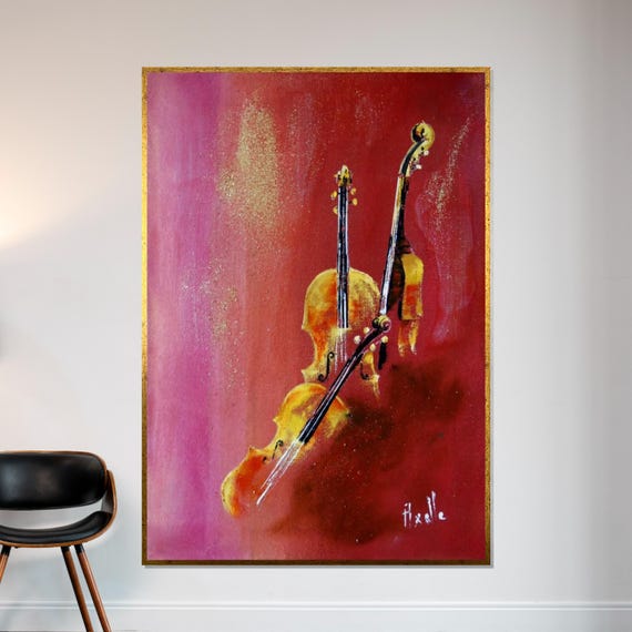 Violin Duet Canvas Musical Instrument Art Wall Music Lovers Poster Design Ready To Hang Decoration