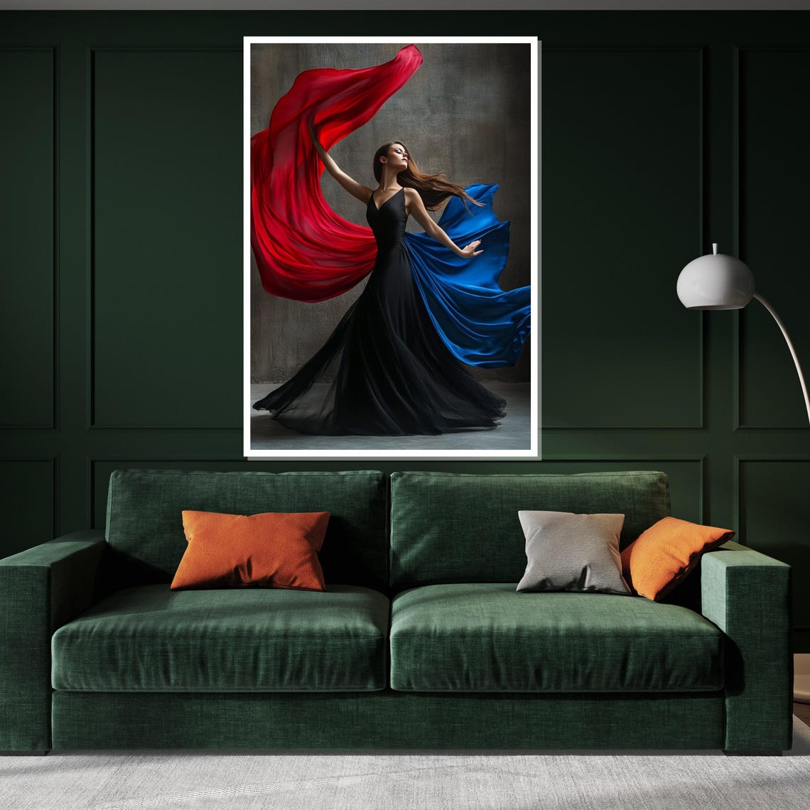 Dancer Black Gown Red Blue Silk Streaming Movement Art Poster - Image 3