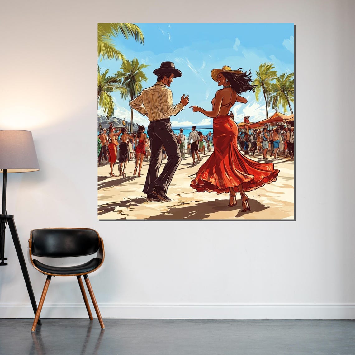 Beach Fiesta Dancing Couple Palm Trees Retro Party Art Poster - Image 2