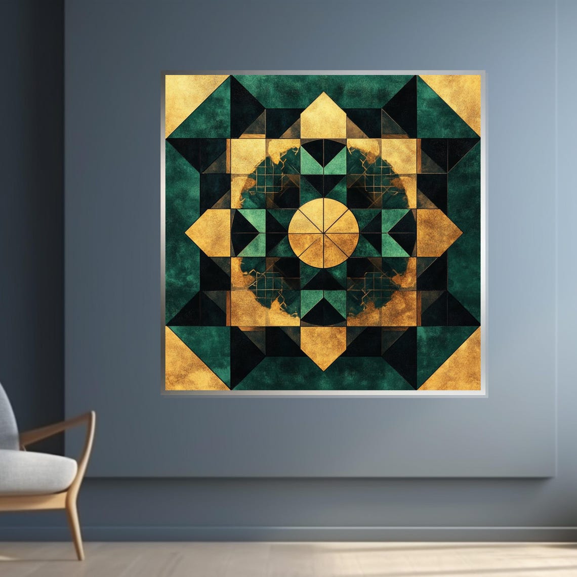 Emerald Green Gold Geometric Mandala Abstract Decorative Poster - Image 4