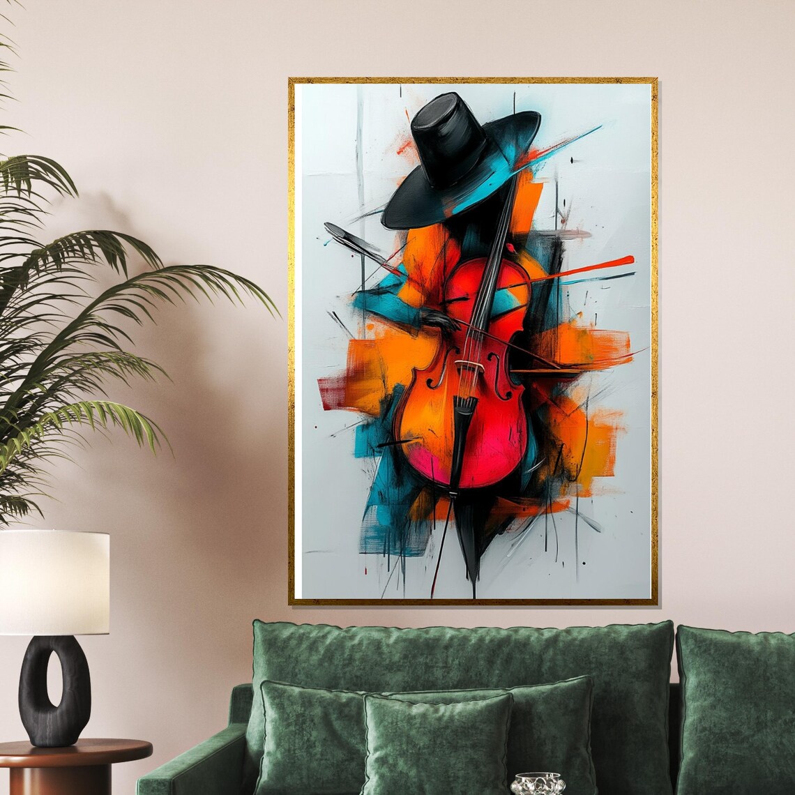 Abstract Violinist in Top Hat Bold Red Violin Street Art Poster