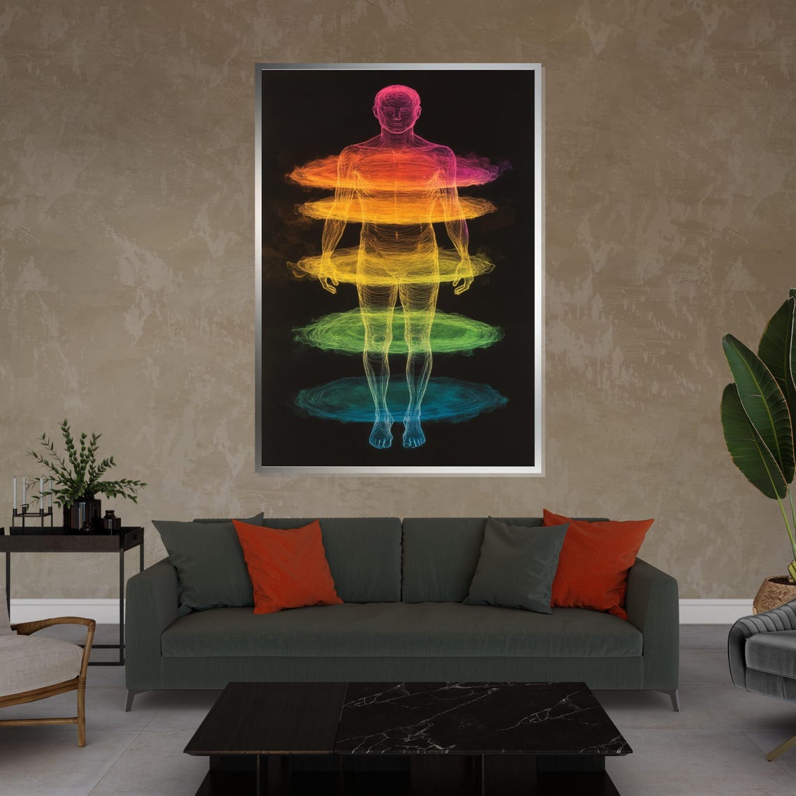 Human Energy Body with Rainbow Chakra Bands Spiritual Art Poster - Image 4