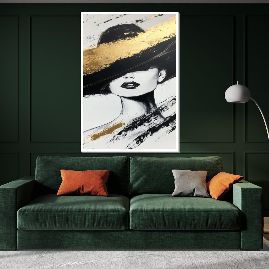 Mysterious Woman in Black Hat Gold Brushstroke Fashion Art Poster - Image 3