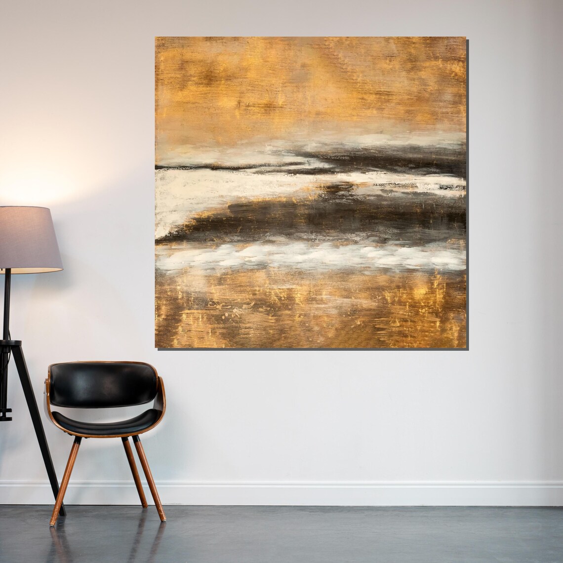 Golden Abstract Landscape Amber Horizon Earth Tone Warm Print - Image 2