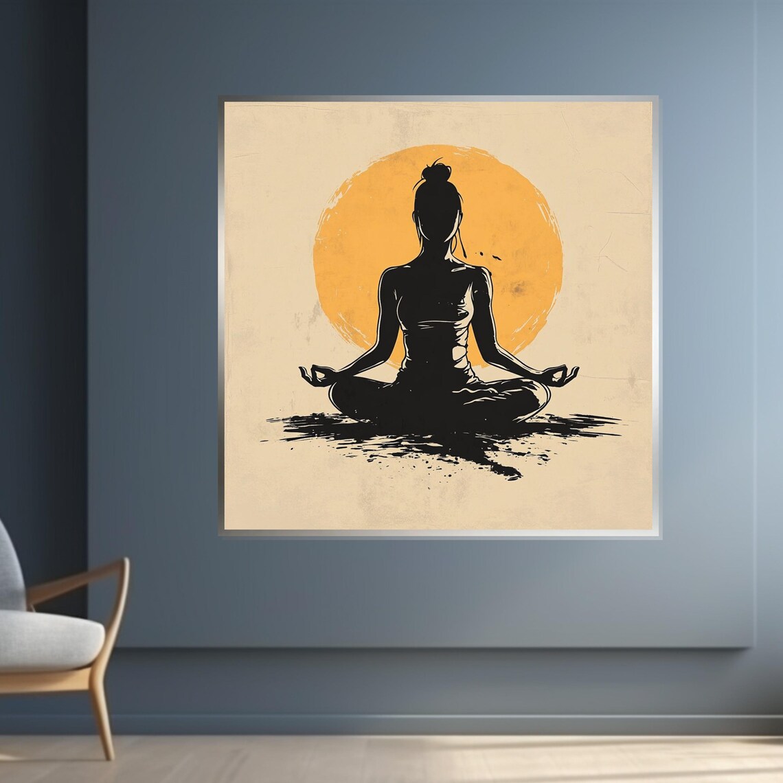 Meditating Woman Golden Sun Beige Minimalist Yoga Art Poster - Image 4