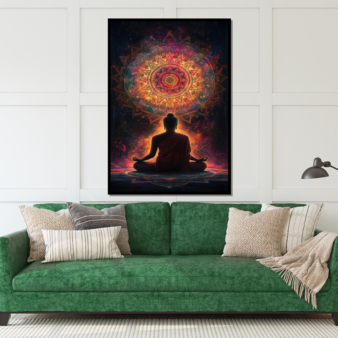Buddha Silhouette Before Glowing Mandala Cosmic Spiritual Art Poster - Image 5