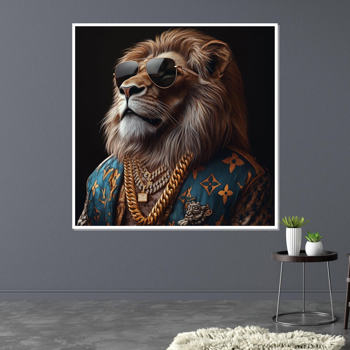 Lion In Sunglasses With Gold Chains Luxury Hipster Animal Art Poster - Image 3