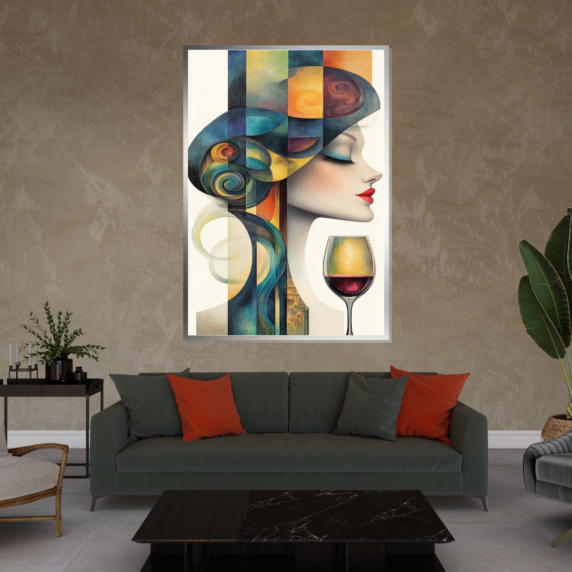 Abstract Colorful Woman With Wine Glass Cubist Portrait Style Poster - Image 3