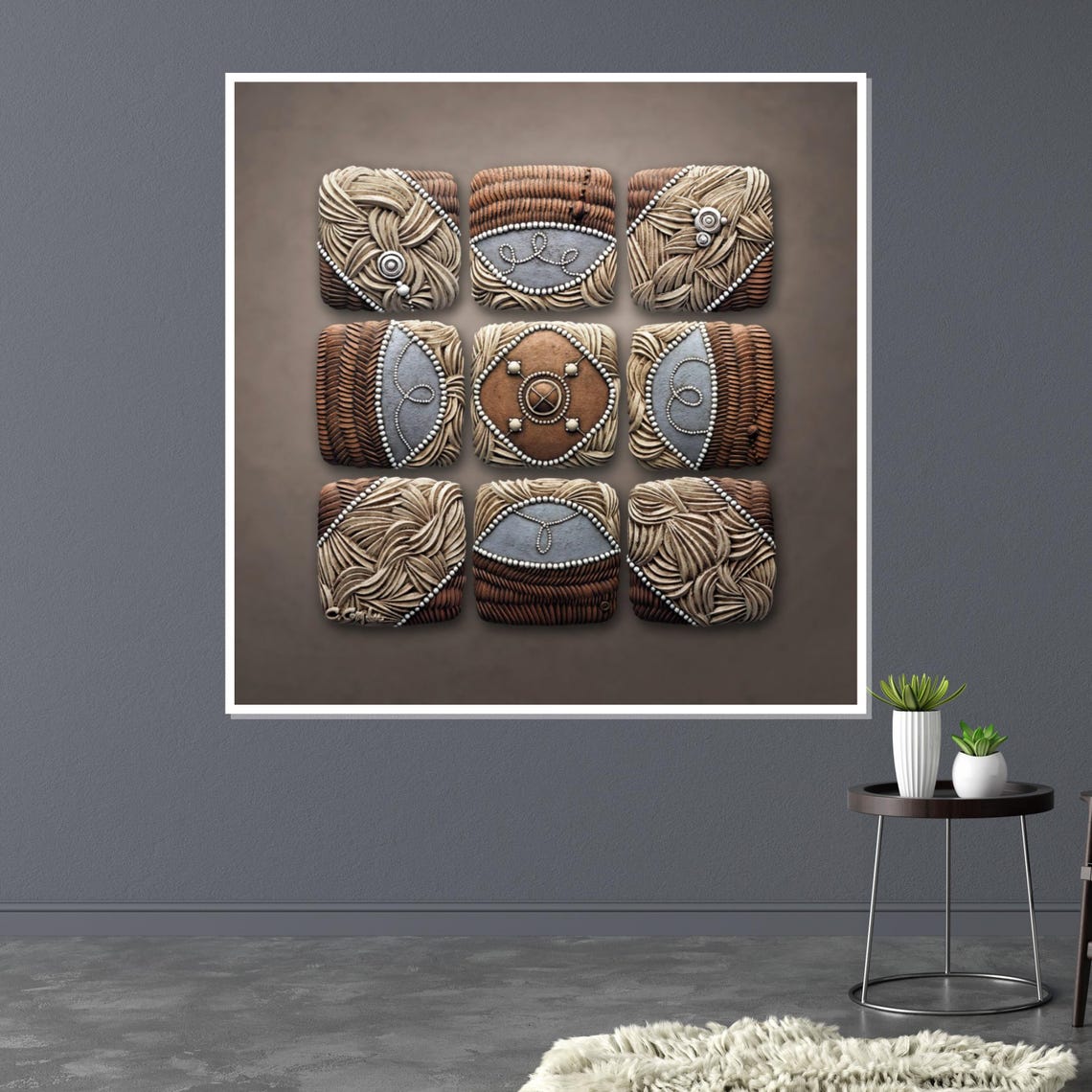 Tribal Woven Panels Geometric Earth Tone Textured 3x3 Grid Wall Art - Image 3