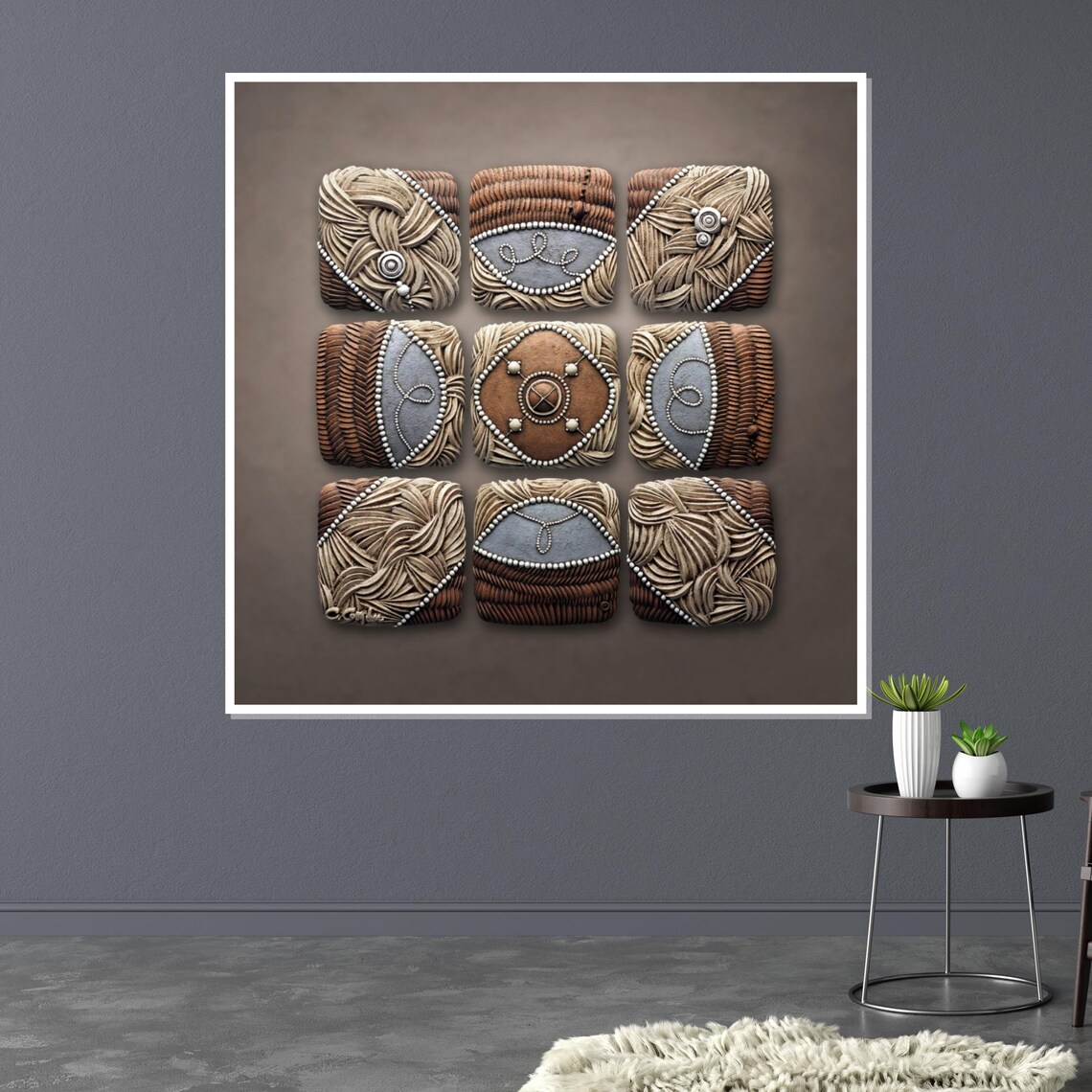 Woven Texture Art Tribal Wall Art Geometric Wall Print Earth Tones Design Ready To Hang Home Decor Boho Wall Art - Image 3