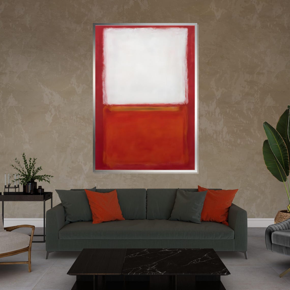 White and Red Color Field Abstract Minimalist Modern Art Poster - Image 4
