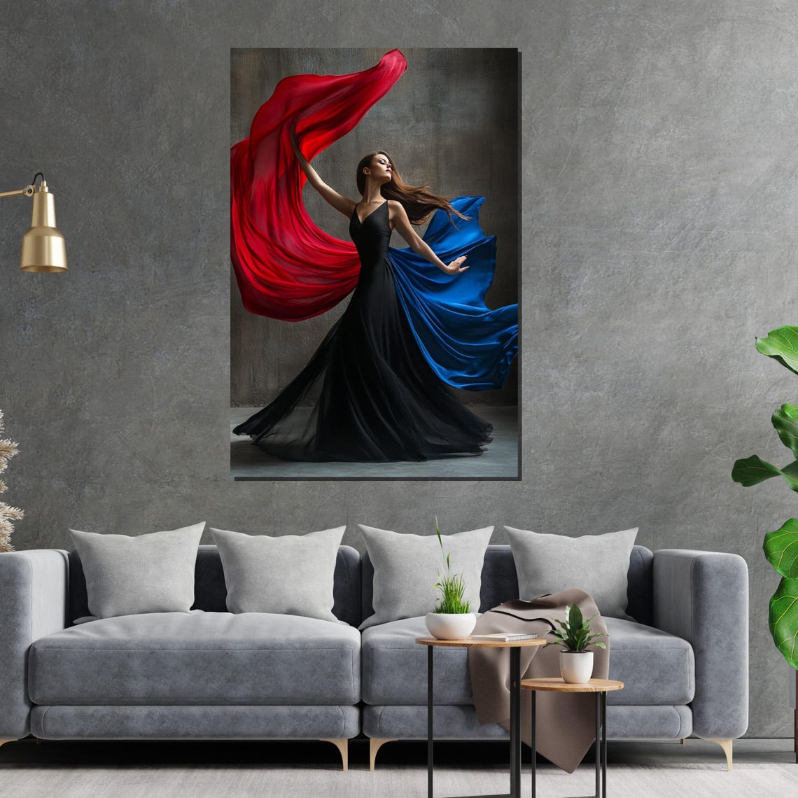 Dancer Black Gown Red Blue Silk Streaming Movement Art Poster - Image 2
