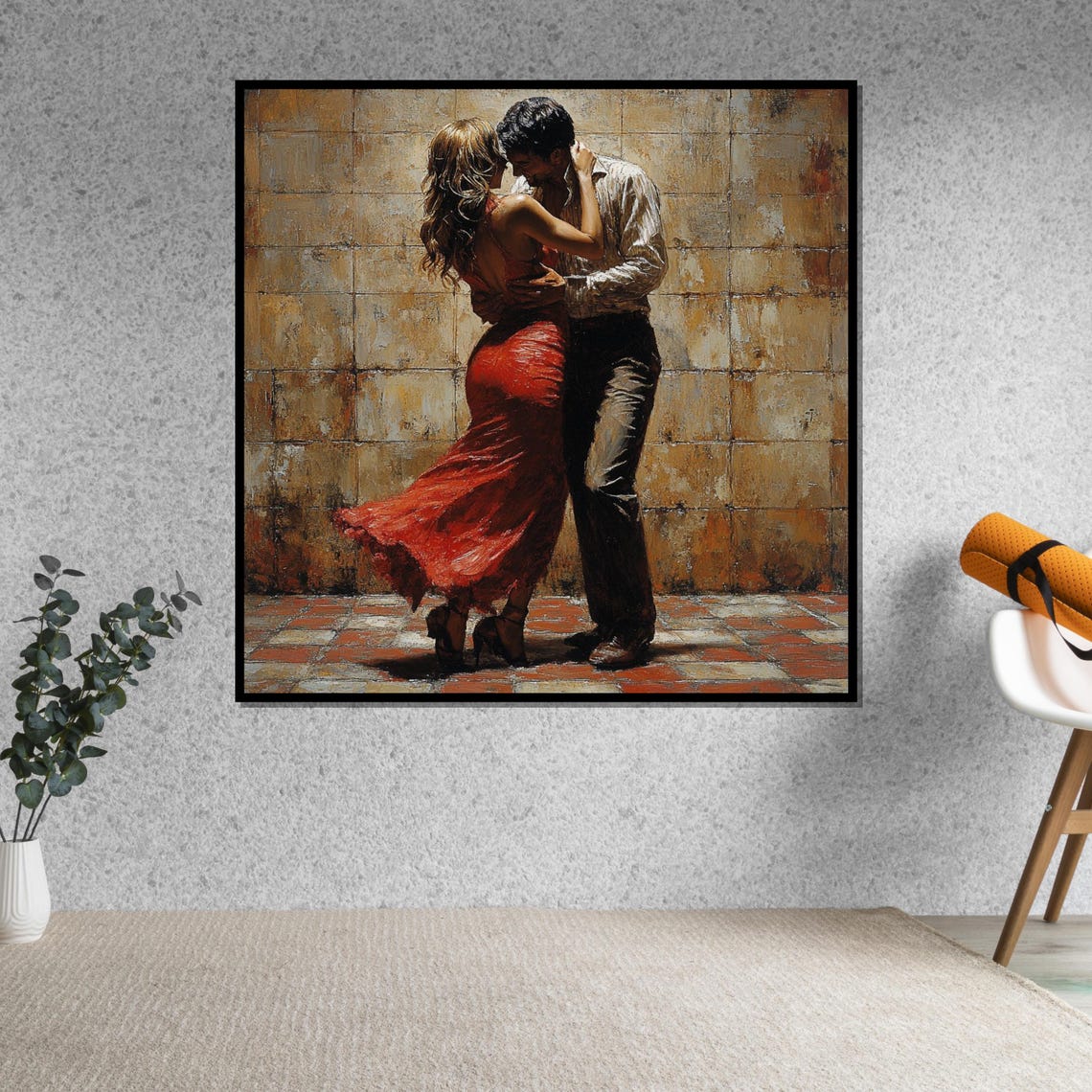 Tango Couple Passionate Embrace Weathered Stone Wall Dance Poster - Image 5