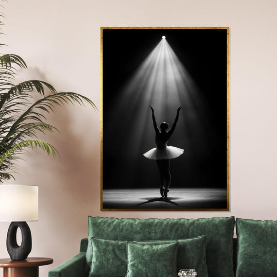 Ballet Dancer Elegant Ballerina Art Dance Wall Art Spotlight Design Graceful Wall Decor Ready To Hang